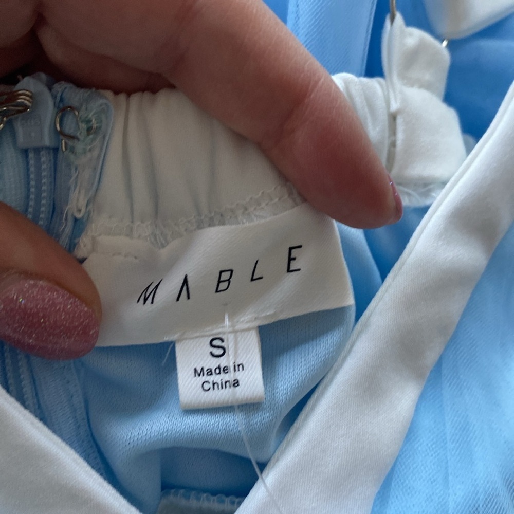 NWT MABLE SHOULDER STRAP TIERED RUFFLE MINI DRESS BLUE - Picture 7 of 8